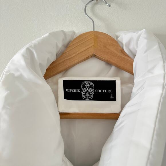 Hipchik Couture Zip Up Sequin Tongue Puffer Jacket White L - Picture 5 of 10